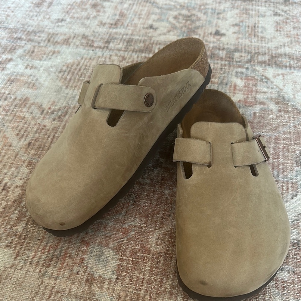Birkenstock Beige Leather Slip-Ons